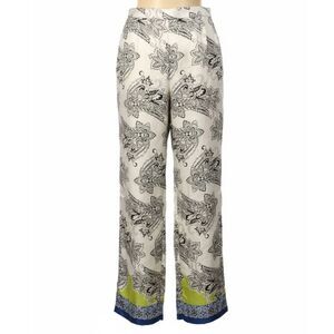 ZARA S Satin Wide-Leg Pant Damask Floral High Waist Flowy Trousers